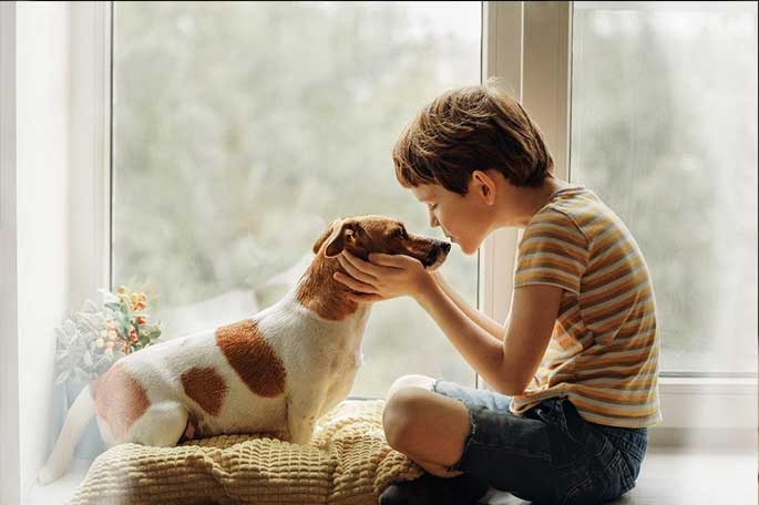 kid and dog